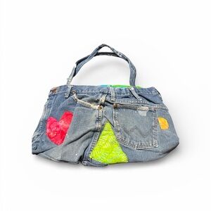 Colorful Denim Patchwork Tote Bag
